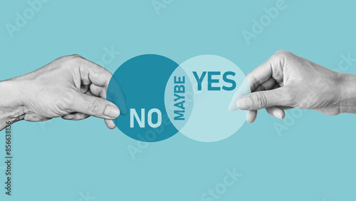 Choice between yes or no and maybe options. Decision making concept. Compromise, discussion and dilemma metaphors