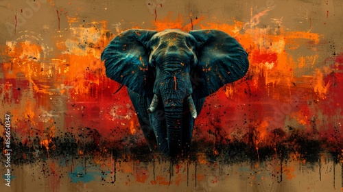 Elephant Artwork, Abstract Painting with Elephant