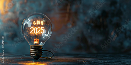 Lampadina con dentro la scritta 2025 illuminata. Buon anno.