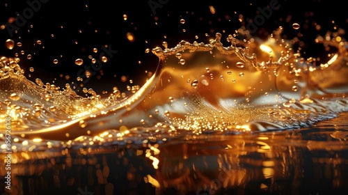 Golden Liquid Splash with Air Bubbles