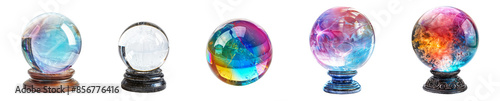 Colorful crystal balls png for divination and mystical practices like fortune telling and scrying concept, magical glass ball set, isolated on transparent background hd