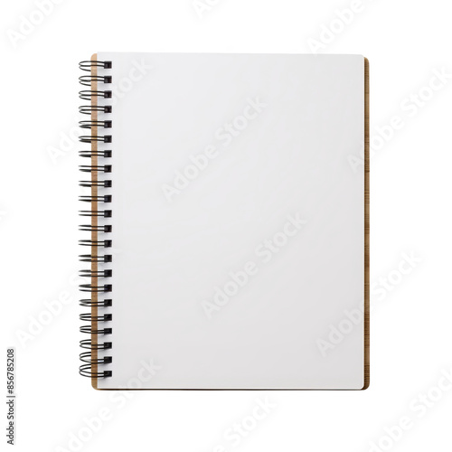 Top view of an open blank spiral notebook with a white cover, ready for drawing, writing, planning, sketching, or making notes.