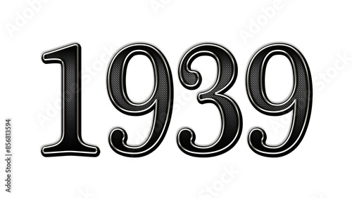 black metal 3d design of number 1939 on white background.