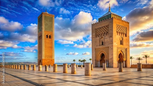 Historical Hassan Tower and grand Mausoleum of Mohammed V in Rabat, Rabat, Morocco