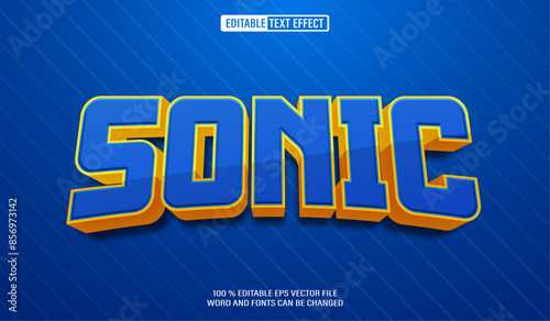 Editable 3d text style effect - Blue Bold Sonic text effect Template 