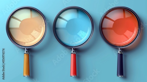 Three Magnifying Glasses on a Blue Background