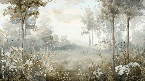 Mystical Forest Clearing: This wallpaper showcases a dreamy, pale clearing in a mystical forest, surrounded by ephemeral