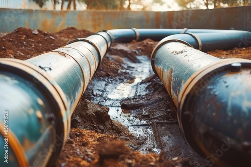 Pipe in the drainage pit. Pumping out sewage from a septic tank. Septic tank