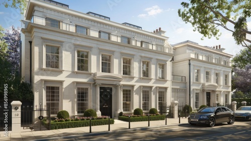 Quaint Georgian townhouse featuring elegant sash windows, a symmetrical design, and a classic portico, ideal for a serene and stylish look