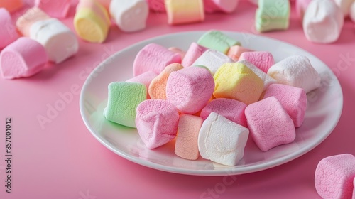 Plate of fruity marshmallows on a bright surface