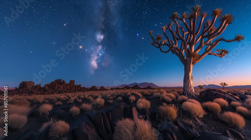 Namibian Kokerboom Quiver tree with starlit night sky