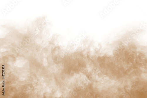 Dust sand soil smoke cloud particles isolated on transparent white background. Brown sandstorm smog sand dust explosion rising. Design elements