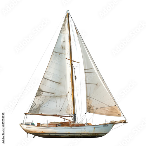 Classic Sailboat. A beautifully crafted classic sailboat with white sails, isolated on a transparent background.