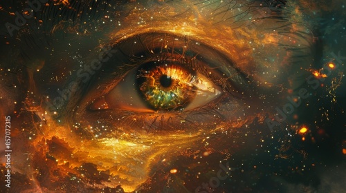 the enigmatic eye beholds the celestial fabric, observing times cycle, embodying the omnipotent eye motif