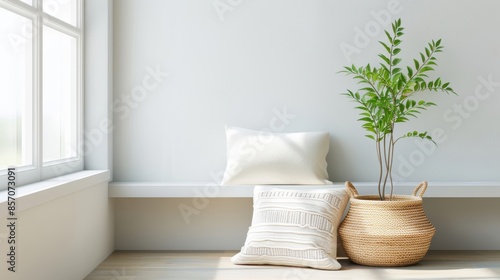 Cozy reading nook in a modern white interior, emphasizing relaxation and comfort