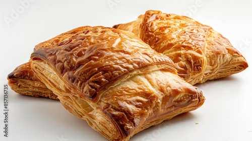 Close up image of a pair of Dutch Tompouce pastries on a white background