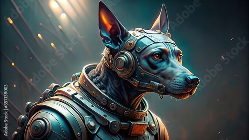 Cyberpunk dog in futuristic armor supporting the fight against animal cruelty, cyberpunk, dog, futuristic, armor