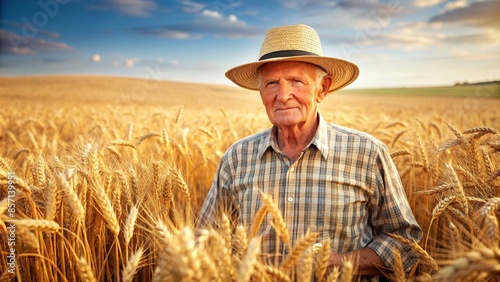 Norman Borlaug standing in a golden wheat field, agriculture, scientist, Nobel Prize, green revolution, wheat