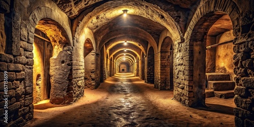 Mystery catacombs with ancient corridors leading to nowhere , Catacombs, mystery, ancient, corridors, , eerie