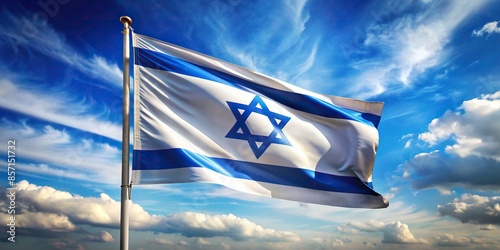 Israel flag waving in the wind , patriotism, national pride, Middle East, Israeli symbol
