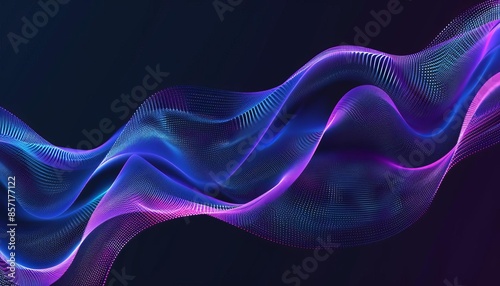 A digital wave pattern with blue and purple gradients on a dark background