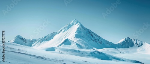 A snowy mountain peak against a clear blue sky, capturing winter and adventure themes