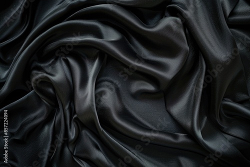 Close-up view of black satin material with smooth and shiny texture