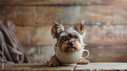 A Yorkshire Terrier in a teacup