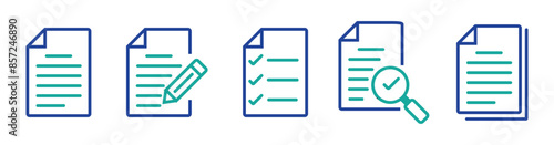 set of Paper documents icons . line symbol. File icon. Folded written paper. Line icon - stock vector.