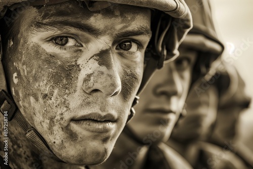 Veterans Day background with US soldiers closeup, Honoring Heroes, Veterans Day Background with Close-Up of US Soldiers, Patriotic Tribute, Close-Up View of US Soldiers on Veterans Day