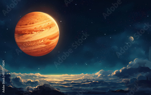 planet Jupiter in space, view from one of its moon