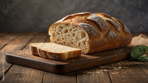 realistic photography of ciabatta bread on a clean woo background