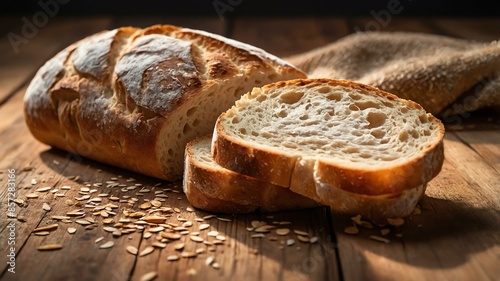realistic photography of ciabatta bread on a clean woo background