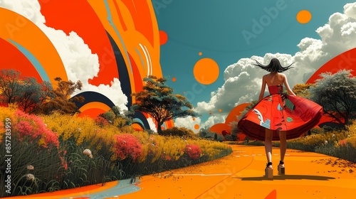 Colorful Fantasy Landscape with a Female Character