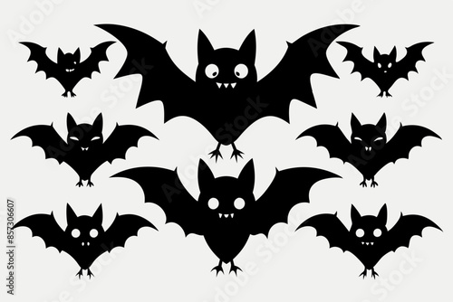 Halloween bat set. Black silhouette Halloween bat vector illustration, set of halloween bats