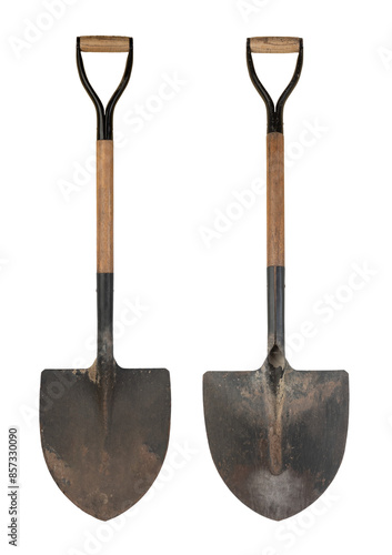 Front and rear view of insulated shovel on transparent background.