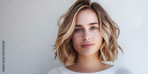 Modern lob with textured waves and subtle highlights chic and stylish. Concept lob haircut, textured waves, subtle highlights, modern style, chic look