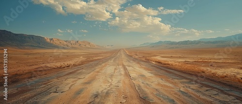 Open road stretching through a barren desert