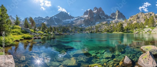 Rocky mountain range with a clear blue lake