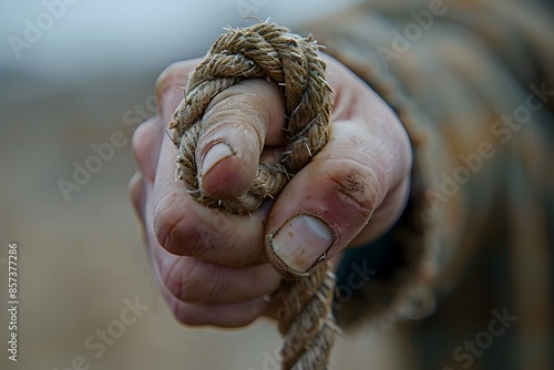 Person gripping knotted rope