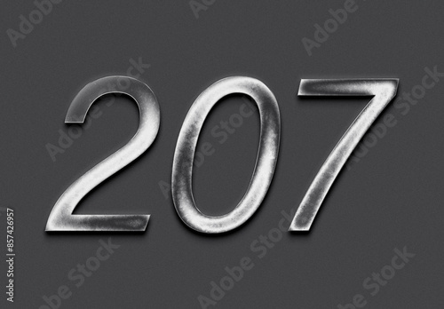 Chrome metal 3D number design of 207 on grey background.