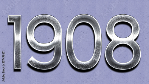 3D Chrome number design of 1908 on purple wall.