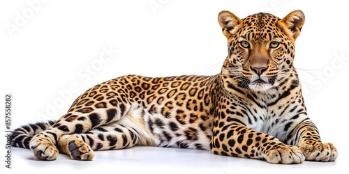 A stunning close-up of a leopard, panthera pardus, isolated on a white background.
