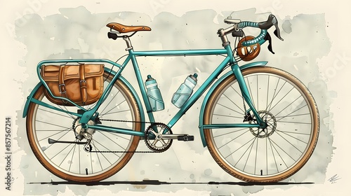 Turquoise Mens Touring Bicycle Drawing 