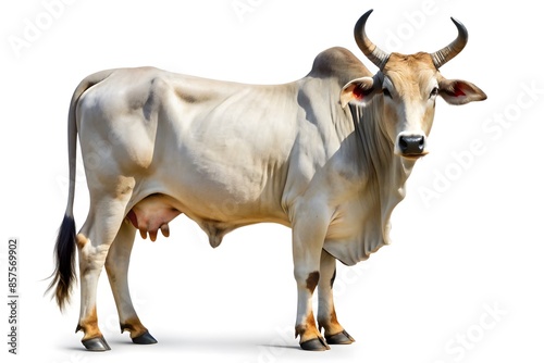 A Beautiful Zebu Cow Isolated On A White Background.