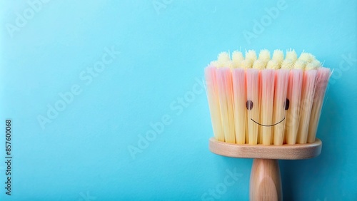 Cute brush with pastel colored bristles and a smiley face on the handle, cute, brush, pastel, colorful, bristles, smiley face