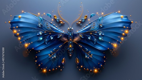 A blue butterfly with golden wings.
