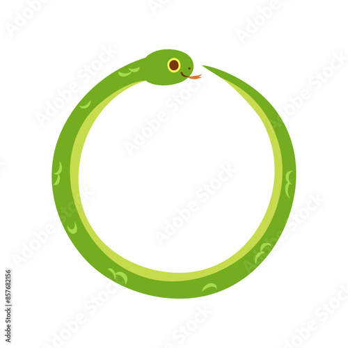 蛇の円形フレーム。フラットなベクターイラスト。 Circular frame of a snake. Flat vector illustration.