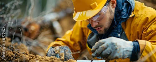 Geotechnical engineer examines intricate soil sample textures and hues