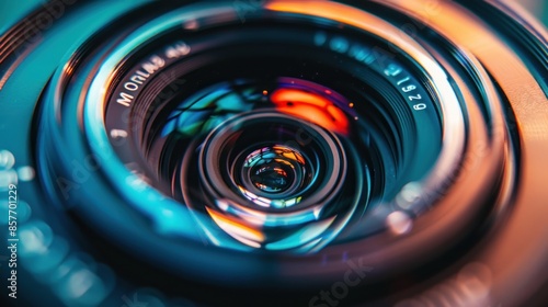 Macro perspective capturing the sleek surface of a camera lens